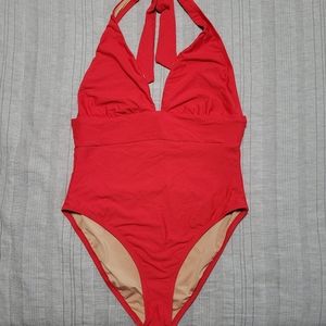 J. Crew Plunging Halter One Piece Swim Suit Red